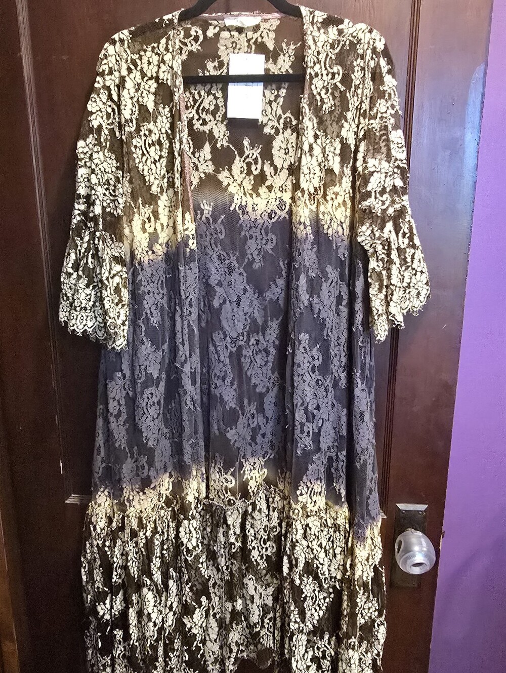 Oli & Hali Gray, Tan And Brown Lace Sheer Duster